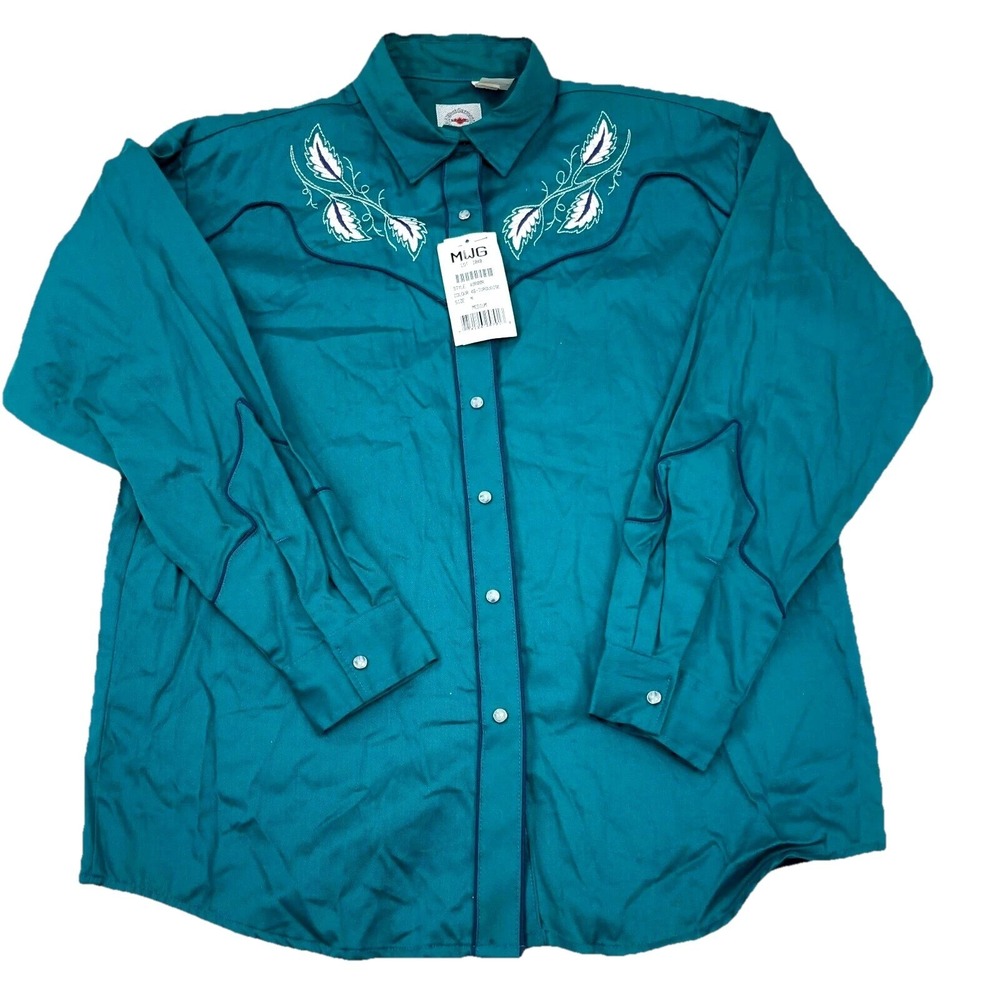 Mid‎ West Garment Co Shirt Women Medium Turquoise Pearl Snap Western Yoke Rodeo